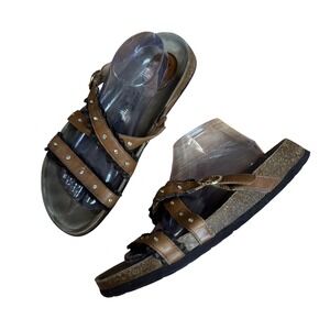 Betula by Birkenstock Studded Ruffle Cork Sandals Brown ladies size 12